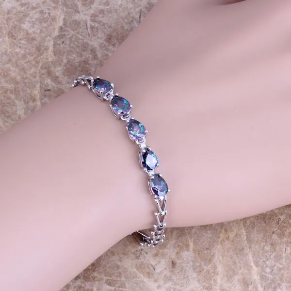 Fascinating Rainbow Cubic Zirconia Silver Plated Link Chain Bracelet 7 inch S0383
Fascinating Rainbow Cubic Zirconia Silver Plated Link Chain Bracelet 7 inch S0383