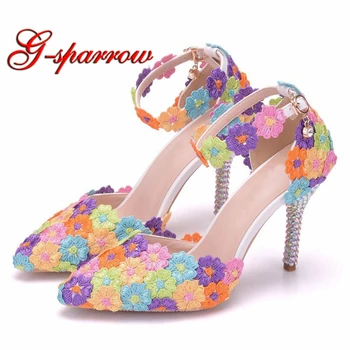 Multicolor Lace Flower Bride Dress Shoes High Heel Wedding Party Shoes With Ankle Strap Bridesmaid Shoes Pointed Toes Women Pump
Multicolor Lace Flower Bride Dress Shoes High Heel Wedding Party Shoes With Ankle Strap Bridesmaid Shoes Pointed Toes Women Pump