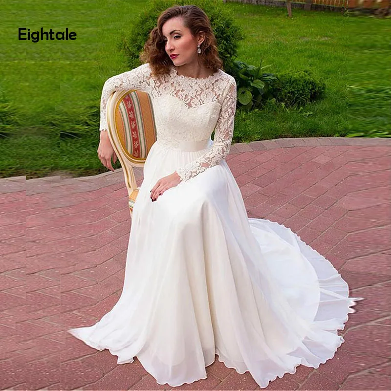 Eightale Boho Wedding Dress with Long Sleeves Lace Top Chiffon Skirt White Ivory Beach Wedding Gowns Long Belt Bridal Dress 2019
Eightale Boho Wedding Dress with Long Sleeves Lace Top Chiffon Skirt White Ivory Beach Wedding Gowns Long Belt Bridal Dress 2019