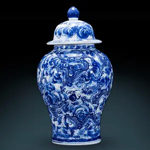 Vase-Decoration Hand-Painted Ceramic Blue White Porcelain Jingdezhen Qianlong Temple-Jar Vase-Decoration Hand-Painted Ceramic Blue White Porcelain Jingdezhen Qianlong Temple-Jar