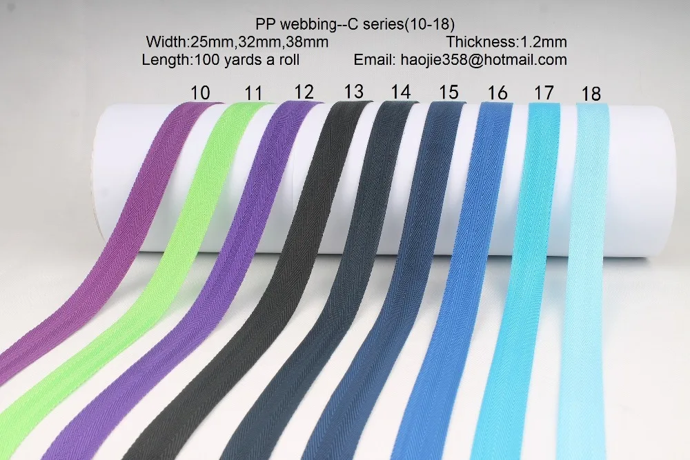 32mm wide 100 yards long a roll PP webbing--C series (1-27) double arrow pattern
32mm wide 100 yards long a roll PP webbing--C series (1-27) double arrow pattern