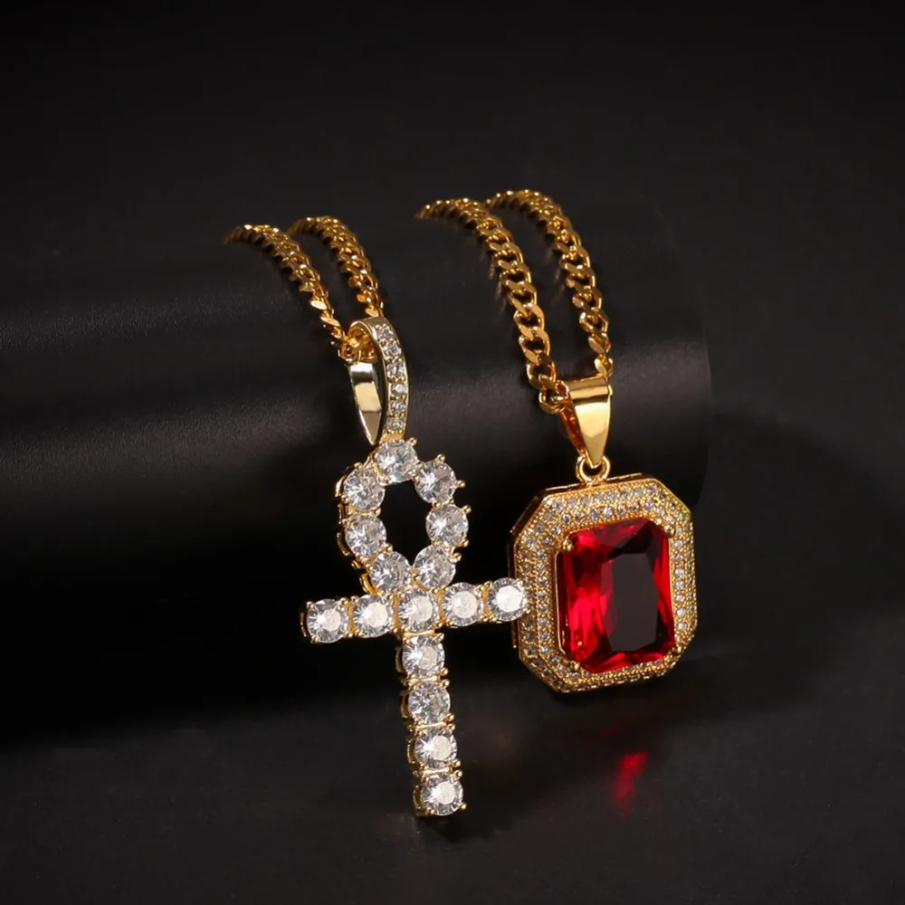 2 шт./компл. мужские хип-хоп iced out bling крест АНХ с драгоценный кулон ожерелье s AAA
