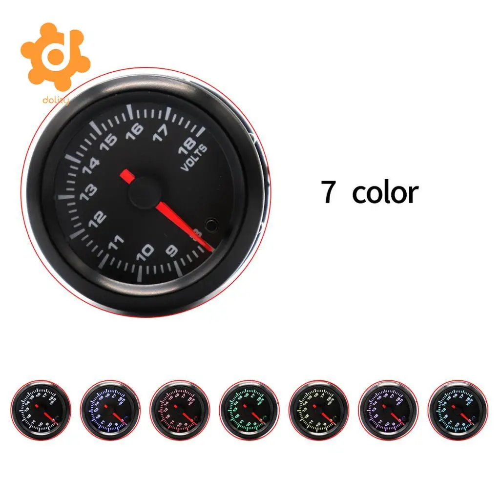 Car Motor 7 Color LED Light 52mm 8V-18V Volt Voltmeter Gauge Pointer Meter