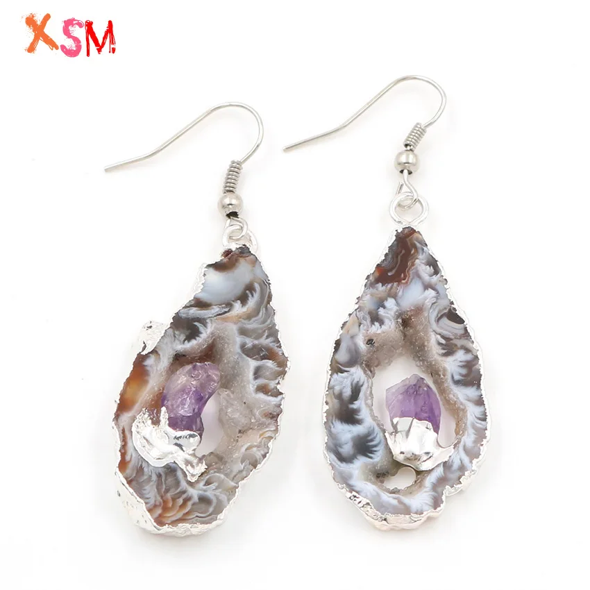 XSM Unique Geode Slices Stone Dangle Earrings Exquisite Irregular Natural Stones Long Drop Earring Amethysts Bead Jewelry Making
XSM Unique Geode Slices Stone Dangle Earrings Exquisite Irregular Natural Stones Long Drop Earring Amethysts Bead Jewelry Making