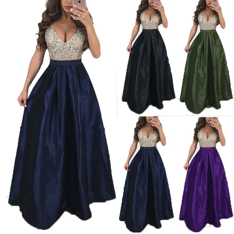 Retro sleeveless dress sexy v-neck sparkly spliced wide trumpet a-line dress elegant chic slim waist dress
Retro sleeveless dress sexy v-neck sparkly spliced wide trumpet a-line dress elegant chic slim waist dress