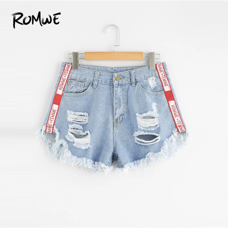 ROMWE 2019 New Design Frayed Hem Ripped Denim Shorts Blue Button Fly Mid Waist Shorts Summer Women Shorts
ROMWE 2019 New Design Frayed Hem Ripped Denim Shorts Blue Button Fly Mid Waist Shorts Summer Women Shorts