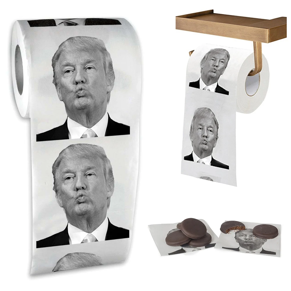 Hot!!! 1 Roll Creative President Donald Trump Humour Toilet Paper Bathroom Prank Joke Novelty Funny Paper Tissue Roll Gag Gift
Hot!!! 1 Roll Creative President Donald Trump Humour Toilet Paper Bathroom Prank Joke Novelty Funny Paper Tissue Roll Gag Gift