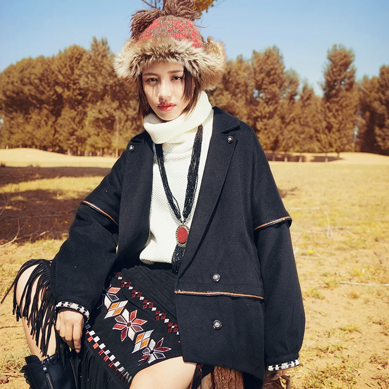 New Arrivals Winter Women Vintage National Trend Double Breasted Loose Warm Irregular Black Woolen Jacket Overcoat Outerwear
New Arrivals Winter Women Vintage National Trend Double Breasted Loose Warm Irregular Black Woolen Jacket Overcoat Outerwear
