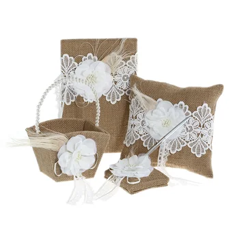 Wedding Accesorries Burlap Wedding Guest Book Pen Holder Silver Pen Flower Girl Basket Ring Pillow Set Pack of 5
Wedding Accesorries Burlap Wedding Guest Book Pen Holder Silver Pen Flower Girl Basket Ring Pillow Set Pack of 5