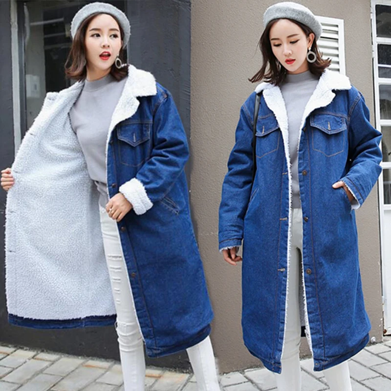 Winter Denim Jacket for Women 2019 New Female long Jean Jacket Loose Long Sleeve Warm wool lining Coat Female casaco feminino
Winter Denim Jacket for Women 2019 New Female long Jean Jacket Loose Long Sleeve Warm wool lining Coat Female casaco feminino