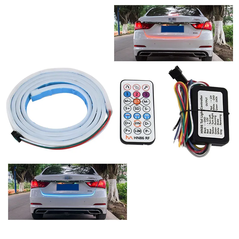 120cm LED Strip with Wireless Remote Red Yellow RGB Flash Flow Wave LED Car Rear-Trunk Brake Turning Tail Tailgate Light Lamp
120cm LED Strip with Wireless Remote Red Yellow RGB Flash Flow Wave LED Car Rear-Trunk Brake Turning Tail Tailgate Light Lamp