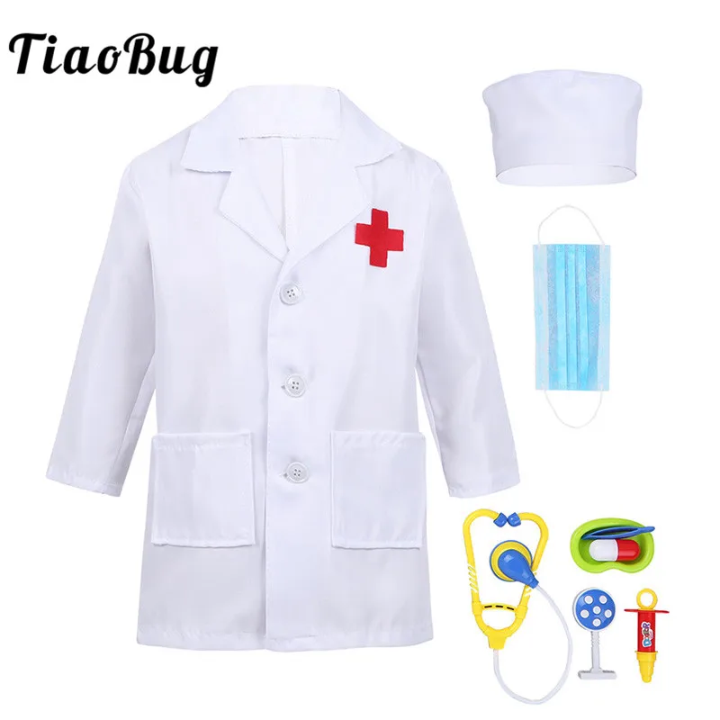 

TiaoBug Unisex Boys Girls Lab Coat Surgeon Doctor Nurse Uniform Medical Tools Set Halloween Costume for Kids Teens Cosplay Party