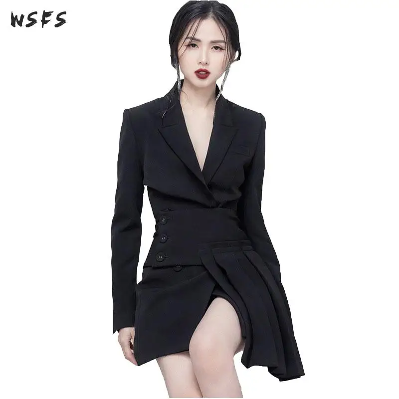Spring Suit Dresses Black Notche Pleated Womens Dress Office Ladies Bandage Bodycon Sexy Long Sleeve Asymmetrical Mini Dress
Spring Suit Dresses Black Notche Pleated Womens Dress Office Ladies Bandage Bodycon Sexy Long Sleeve Asymmetrical Mini Dress