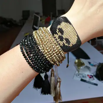 SHINUSBOHO Bracelets Men Fashion Skull MIYUKI Jewelry Gold & Black Beaded Bracelets for women Delica Loom Hand pulseras
SHINUSBOHO Bracelets Men Fashion Skull MIYUKI Jewelry Gold & Black Beaded Bracelets for women Delica Loom Hand pulseras