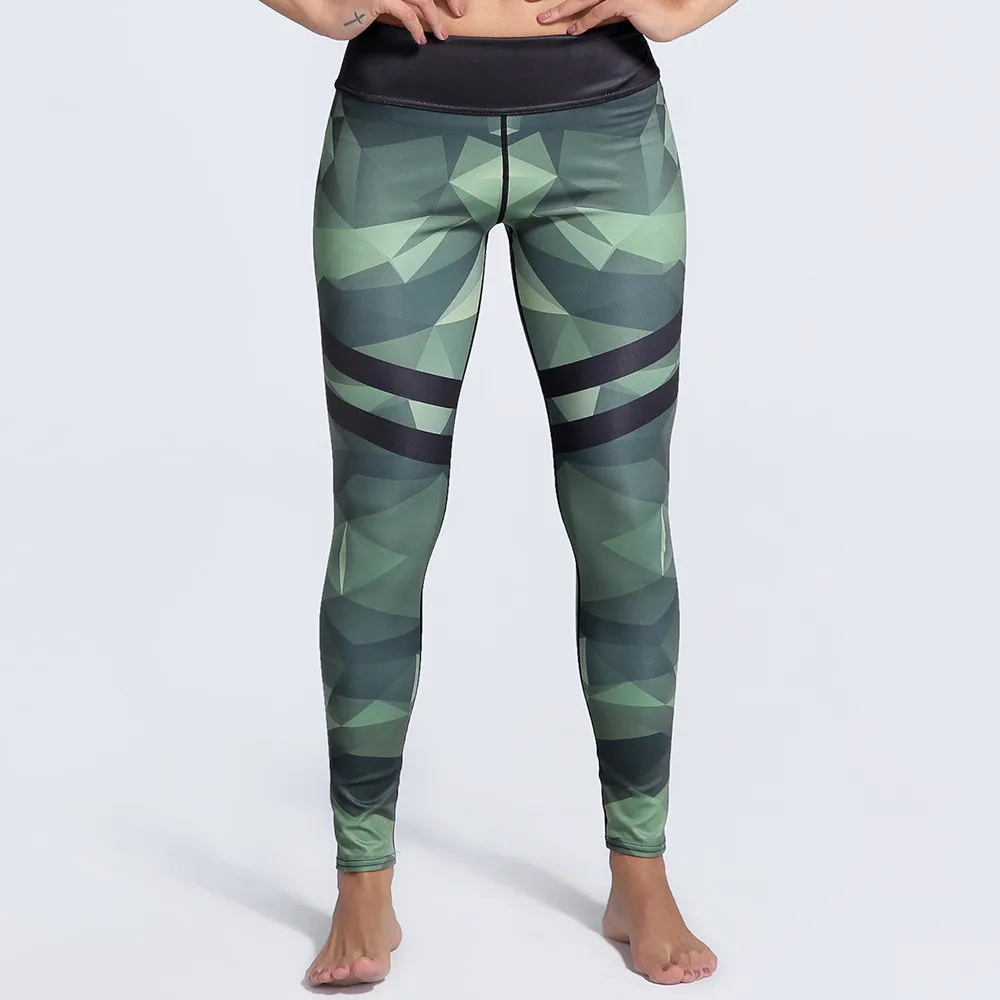 Фото Женские Эластичные Обтягивающие штаны с зелеными нашивками для тренировок