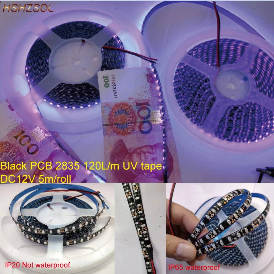 10 шт./лот ПХБ черного 16.4ft 5 м ультрафиолетовая Светодиодная лента 2835 SMD фиолетовый
