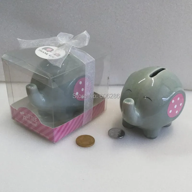 Ceramic Pink/ Blue Elephant Bank Coin Box For Baptism Favors Baby