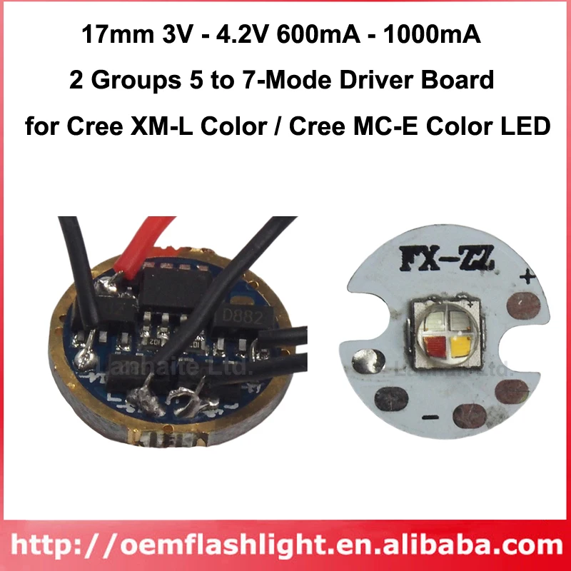 

17mm 3V - 4.2V 600mA - 1000mA 2 Groups 5 to 7-Mode Driver Circuit Board for Cree XM-L Color / MC-E Color (1 pc)