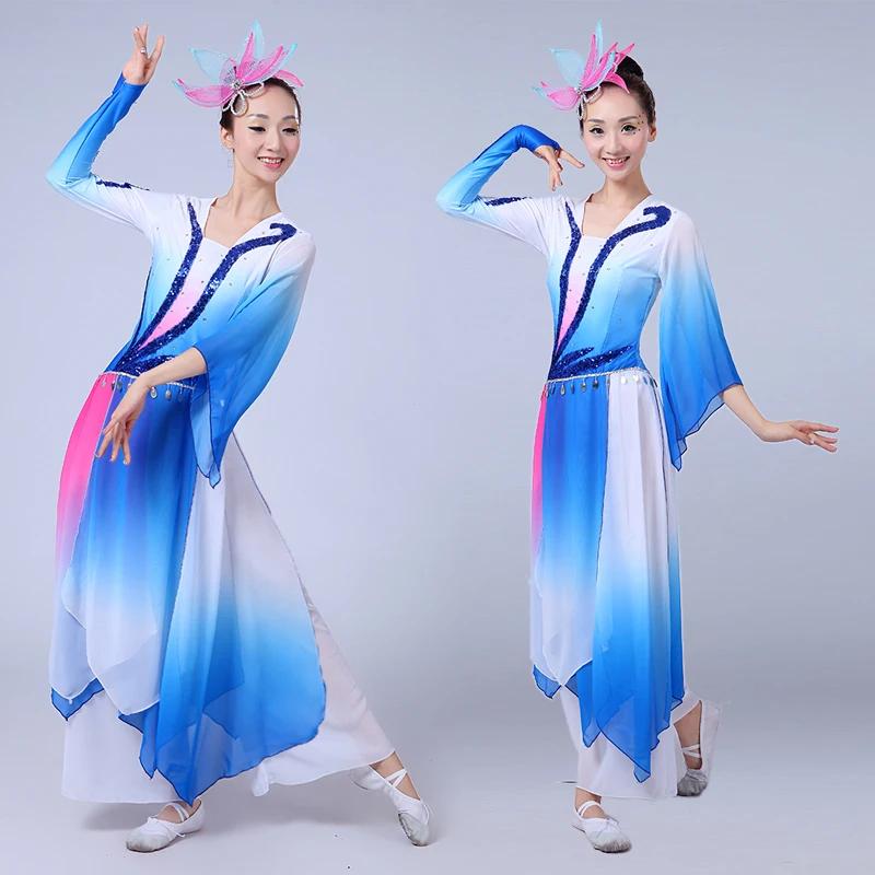 Sequin Women Chinese Classical Dance Costume Female Umbrella Dance Stage Show Costume Blue Yangko Dance Clothing for Group 89
Sequin Women Chinese Classical Dance Costume Female Umbrella Dance Stage Show Costume Blue Yangko Dance Clothing for Group 89