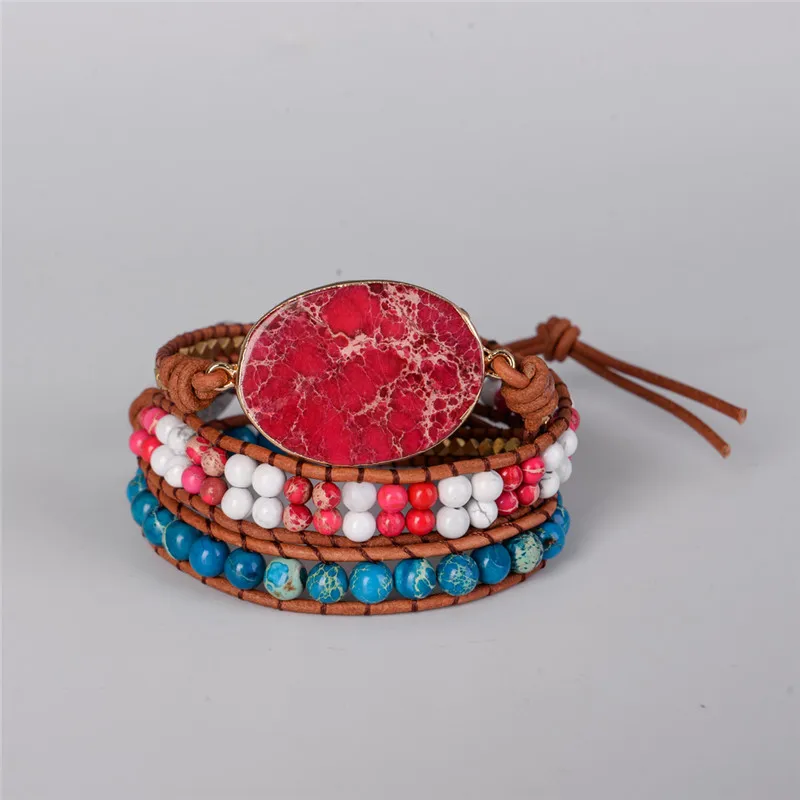 Handmade 2018 - 3X Leather Wrap Beaded Bracelet Huge Regalite Bracelet, Boho Chic Jewelry, Bohemian Bracelet Drop Shipping
Handmade 2018 - 3X Leather Wrap Beaded Bracelet Huge Regalite Bracelet, Boho Chic Jewelry, Bohemian Bracelet Drop Shipping
