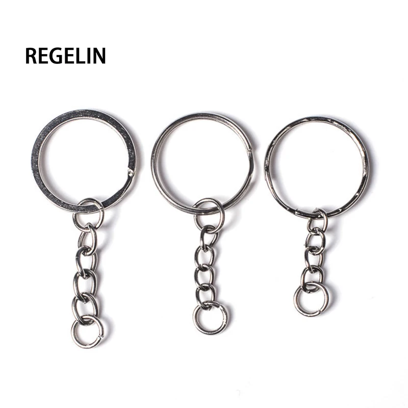 REGELIN 25/30mm Polished Silver Color Keyring Keychain Split Ring with Short Chain Key Rings Women Men DIY Accessories | Украшения и