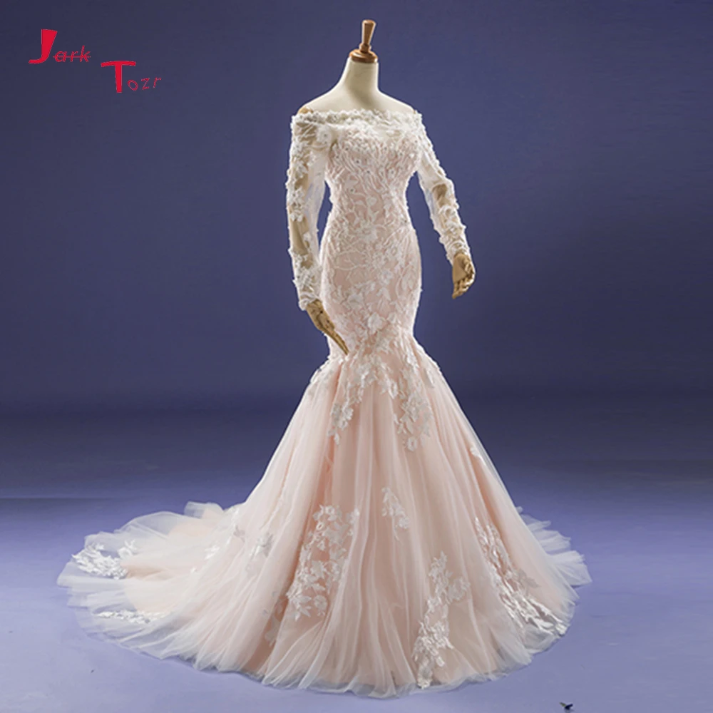 Jark Tozr Off The Shoulder Full Sleeve Pearls Crystal Lace Flowers Pink Mermaid Wedding Dress 2019 Vestido De Noiva Sereia
Jark Tozr Off The Shoulder Full Sleeve Pearls Crystal Lace Flowers Pink Mermaid Wedding Dress 2019 Vestido De Noiva Sereia