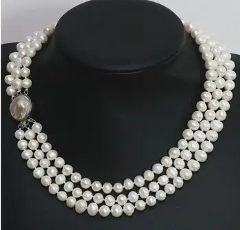 Women Gift Freshwater High quality white natural freshwater pearl 3 rows necklace round beads 7-8mm mother shell clasp jewelry
Women Gift Freshwater High quality white natural freshwater pearl 3 rows necklace round beads 7-8mm mother shell clasp jewelry