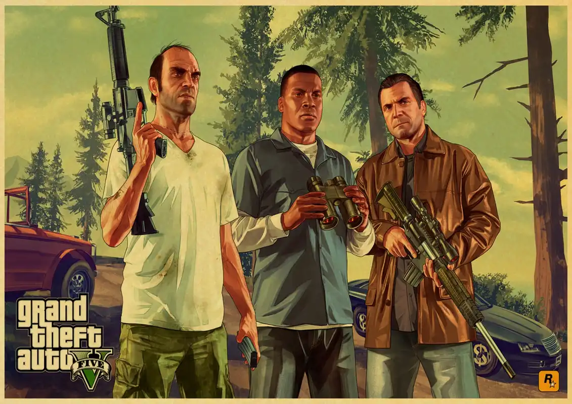 Pcゲームgta5 Vヴィンテージ紙ポスターの壁画家の装飾42x30センチメートル30x21センチメートル Gooum