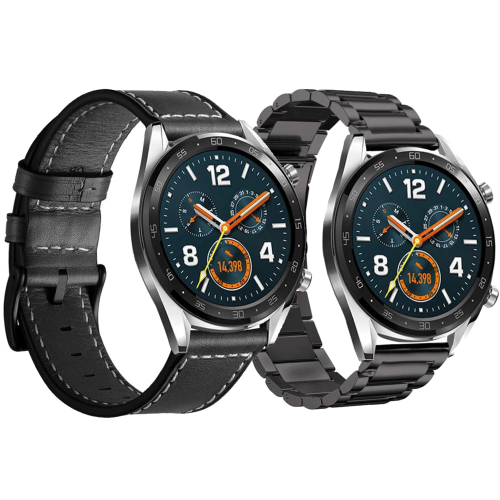 2 в 1 для Huawei Watch GT Active металлический ремешок из нержавеющей стали натуральной кожи