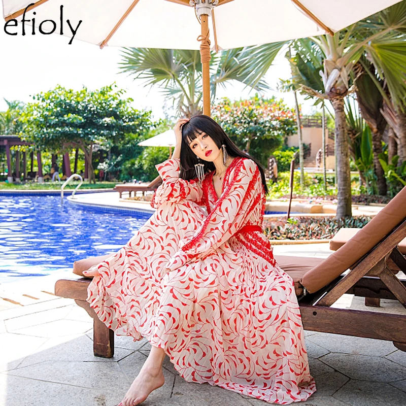 EFIOLY V-Neck Women Dress Lantern Sleeve Maxi Dresess Beach Chiffon Print Pleated Long Vestido Party Dress Female Long Dresses
EFIOLY V-Neck Women Dress Lantern Sleeve Maxi Dresess Beach Chiffon Print Pleated Long Vestido Party Dress Female Long Dresses