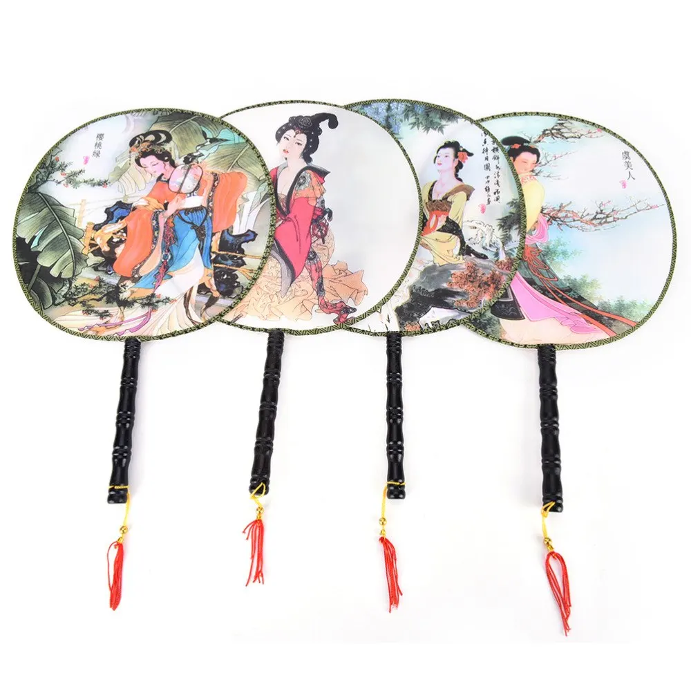 Chinese Traditional Round Polyester Palace Hand Fan Stage Perform Props Home Room Decoration Gift Elegant Vintage Dancing Fan