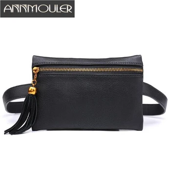 

Annmouler Fashion Women Waist Bag PU Leather Fanny Packs Tassel Belt Phone Bag Travel Waist Bags Anti-theft Male Waist Pouch