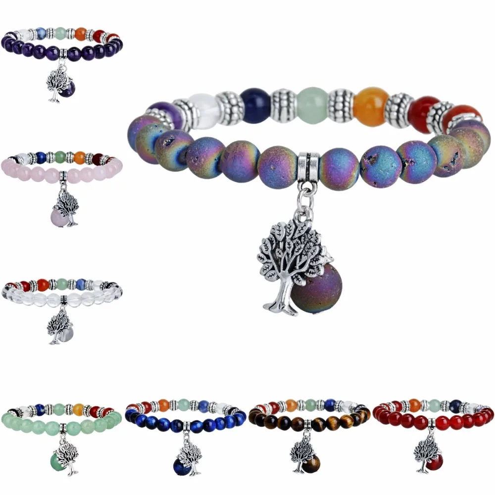 SUNYIK Semi Precious Stone Bracelet with Tree of Life Charms,7 Chakra Beads Crystal Healing Reiki Balancing Yoga Jewelry 8mm 7"
SUNYIK Semi Precious Stone Bracelet with Tree of Life Charms,7 Chakra Beads Crystal Healing Reiki Balancing Yoga Jewelry 8mm 7"