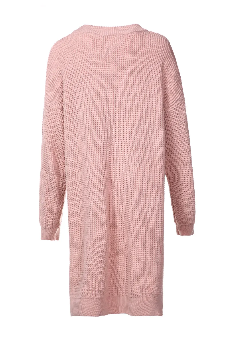 2018 spring new European and American large size women's knit dress loose long knit sweater women (41)