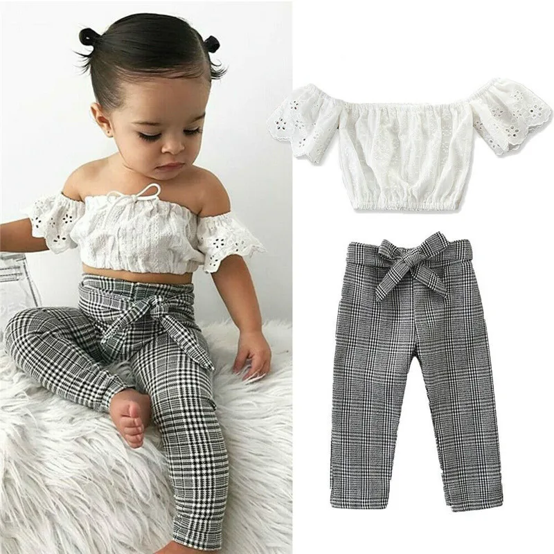 Fashion Toddler Baby Girls Summer Lace Tops+Plaid Pants Leggings Outfits 2Pcs Off Shoulder Clothes Set
Fashion Toddler Baby Girls Summer Lace Tops+Plaid Pants Leggings Outfits 2Pcs Off Shoulder Clothes Set