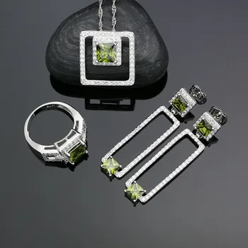 925 Sterling Silver Jewelry Sets For Women Olive Green Cubic Zirconia Earrings Pendant Rings Necklace Silver Jewellery Set
925 Sterling Silver Jewelry Sets For Women Olive Green Cubic Zirconia Earrings Pendant Rings Necklace Silver Jewellery Set