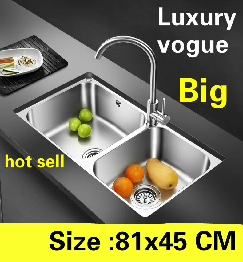 

Free shipping Apartment vogue luxury kitchen double groove sink do the dishes 304 stainless steel hot sell large 810x450 MM