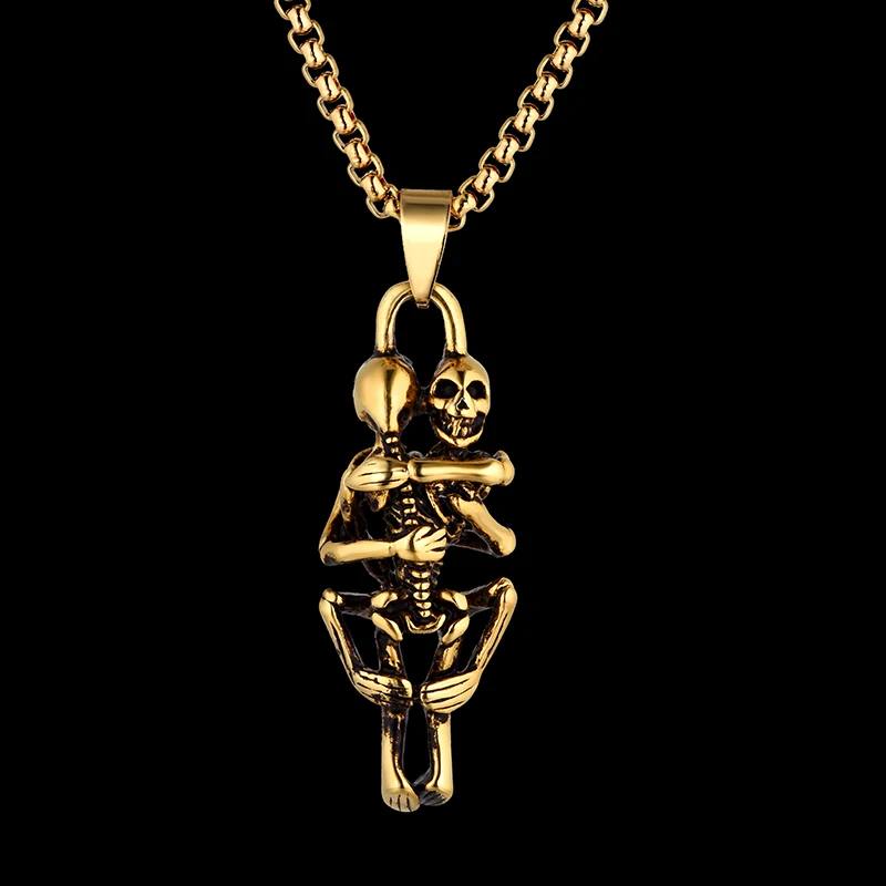 Gothic Punk Silver/Gold-Color Skull Hug Pendants Necklace Men Boys Jewelry Gift Stainless Steel Necklace Cool Male Chain
Gothic Punk Silver/Gold-Color Skull Hug Pendants Necklace Men Boys Jewelry Gift Stainless Steel Necklace Cool Male Chain