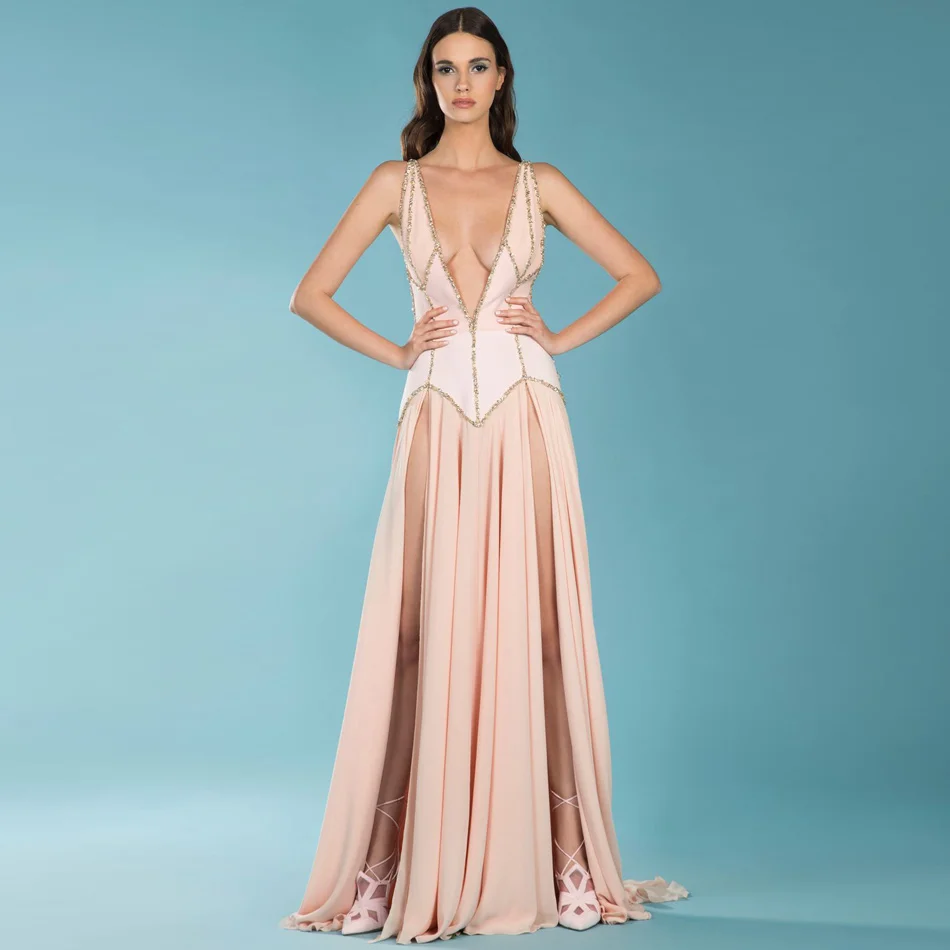 Lovely Beading Front Slit Ruffle Bandage Dress Vestidos New Arrival Sleeveless Chiffon Patchwork V Neck Elegant Women Maxi Dress
Lovely Beading Front Slit Ruffle Bandage Dress Vestidos New Arrival Sleeveless Chiffon Patchwork V Neck Elegant Women Maxi Dress