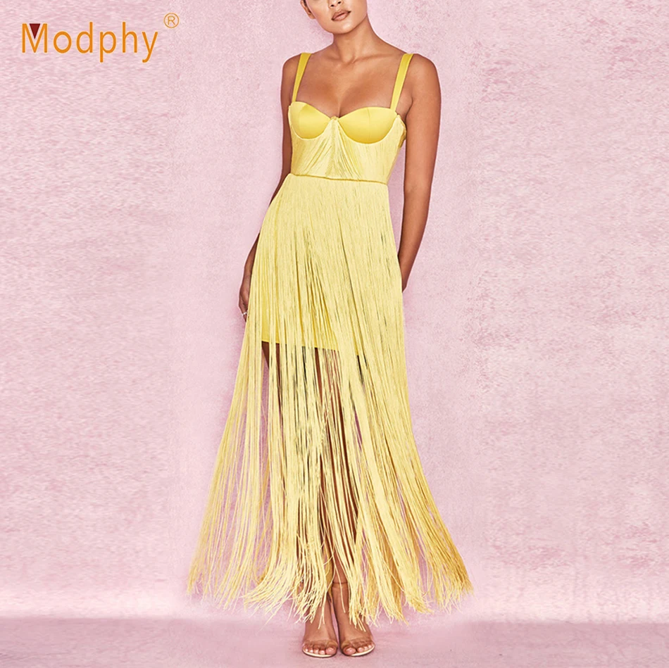 2019 Summer New Fashion Women's Yellow Long Bandage Dress Sexy Sleeveless Fringe Bodycon Dress Club evening Party Vestidos
2019 Summer New Fashion Women's Yellow Long Bandage Dress Sexy Sleeveless Fringe Bodycon Dress Club evening Party Vestidos