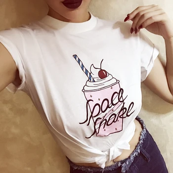 2017 Summer Creative Pattern T-shirt Women Loose Type Round Neck Loose Type Tee Knitted Cotton Short Sleeve