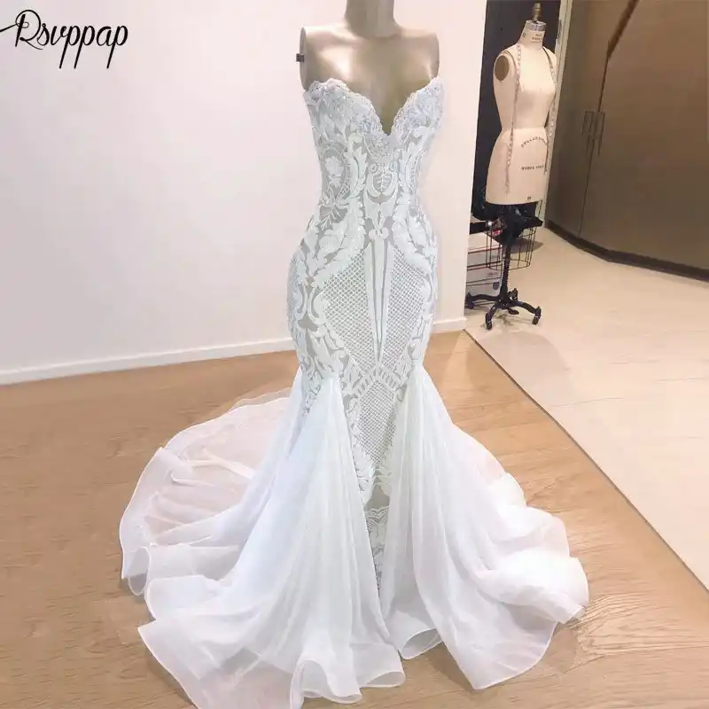 white sequin mermaid wedding dress