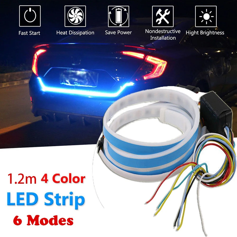 1.2mm Car LED Strip Light Rear Trunk Tail Light Dynamic Streamer Brake Turn Signal Warning Lamp Four Color
1.2mm Car LED Strip Light Rear Trunk Tail Light Dynamic Streamer Brake Turn Signal Warning Lamp Four Color