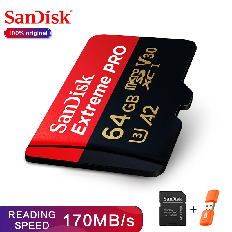 

SanDisk Extreme Pro microSDHC/microSDXC New upgrade Memory Card 32GB microSD Card 64GB TF Card 170MB/s 128GB Class10 U3 A2 V30