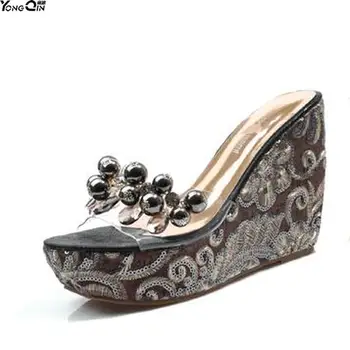 Summer high heel rhinestone pearl wedge heel women's sandals thick bottom non-slip beaded sandals
Summer high heel rhinestone pearl wedge heel women's sandals thick bottom non-slip beaded sandals