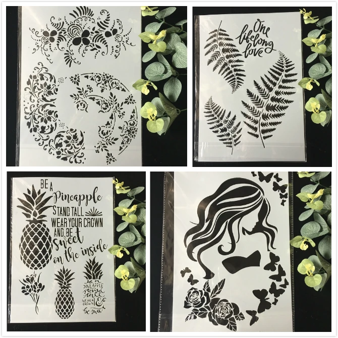 Hot 4Pcs/Pack A4 Leaf Pineapple DIY Layering Stencils Wall Painting Scrapbook Coloring Embossing Album Decorative Template
Hot 4Pcs/Pack A4 Leaf Pineapple DIY Layering Stencils Wall Painting Scrapbook Coloring Embossing Album Decorative Template