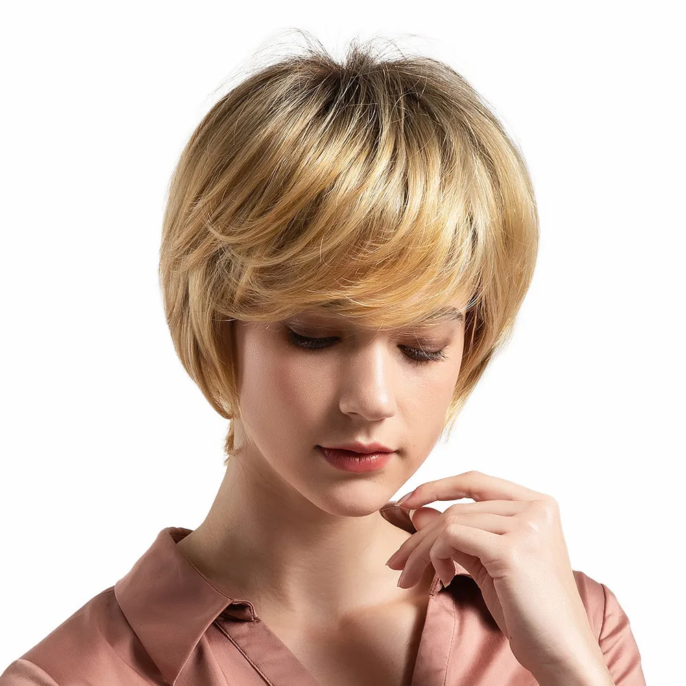 New Gradient Short Hair Wigs Synthetic Short Straight 50 Natural