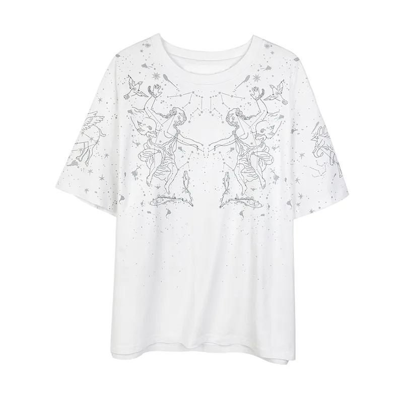 Women's T-Shirt 2019 Summer Cotton Constellation Printing Round Neck Loose Short-Sleeved Shirt Women's Casual Fashion Shirt B1
Women's T-Shirt 2019 Summer Cotton Constellation Printing Round Neck Loose Short-Sleeved Shirt Women's Casual Fashion Shirt B1