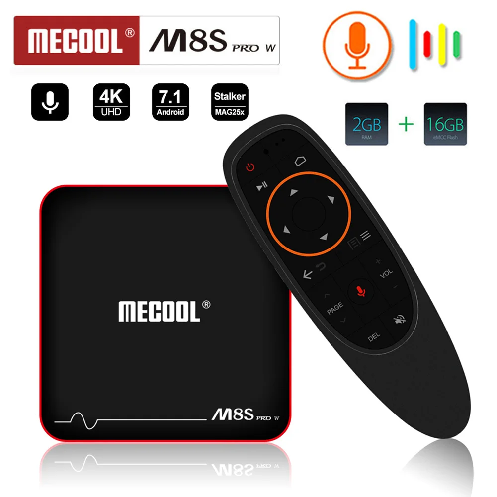 

MECOOL M8S Pro W Smart TV BOX Android 7.1 Voice Control Amlogic S905W 2GB 16GB 2.4GHz WiFi Streaming Google Play Netflix Stalker