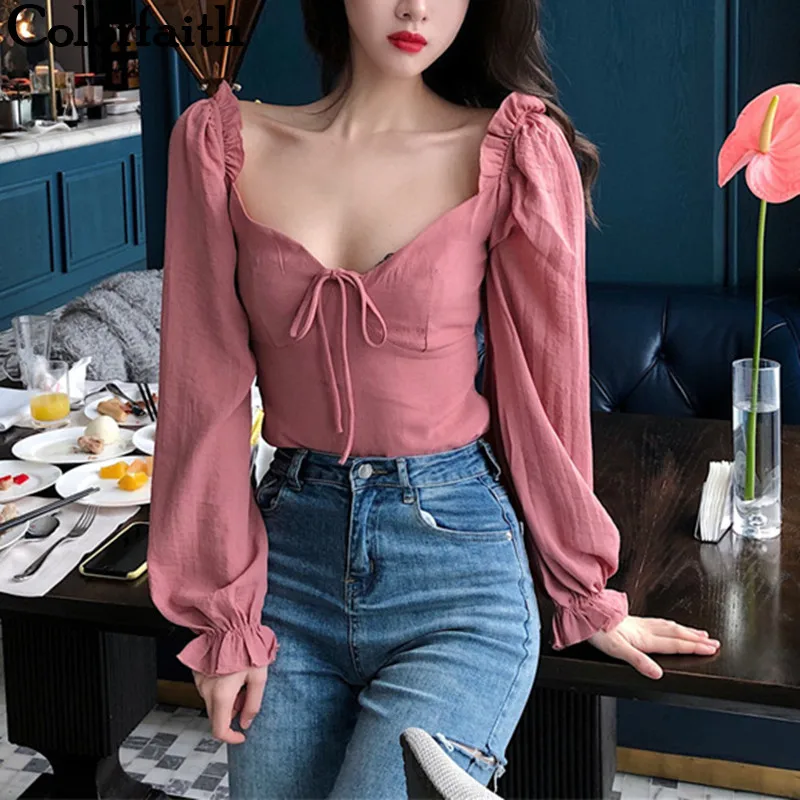Colorfaith New Women Blouses & Shirts 2019 Spring Summer Ladies Sexy Square Collar Lantern Sleeve Lace Up Bow Tops shirt BL6925
Colorfaith New Women Blouses & Shirts 2019 Spring Summer Ladies Sexy Square Collar Lantern Sleeve Lace Up Bow Tops shirt BL6925